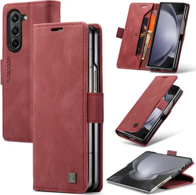 Image de Etui pour Samsung Galaxy Z Fold 5 5G, étui rétro en cuir PU, stand et étui de protection Rouge