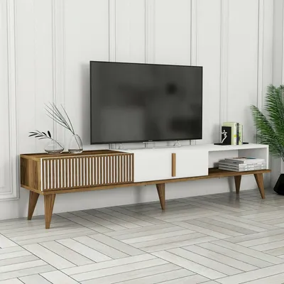 Immagine prodotto di Dmora Mobile Porta tv Jakuchu 35x180x40h cm Bianco, Apertura Battente 3 Ante