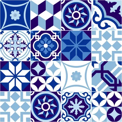 Produktbild von Selbstklebende Fliesen-Wandaufkleber für Küche und Bad – 16 Azulejo-Fliesenaufkleber in Blautönen – 16 Aufkleber 15 x 15 cm