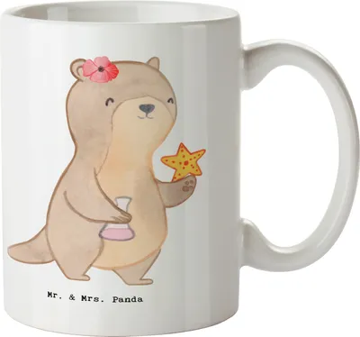 Produktbild von Mr. & Mrs. Panda Keramiktasse Meeresbiologin Herz - Weiß - Geschenk, Kaffeebecher, Kaffeetasse, Studium, Tasse, Naturwissenschaftlerin, Trinkbecher, Pott, haferl