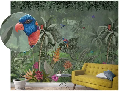 Produktbild von NEWROOM Tapete Grün Vliestapete Tiere - Wandbild Tropisch Bunt  Papagei Dschungel Tapete Floral Tiertapete