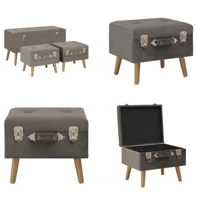 Produktbild von vidaXL Hocker mit Stauraum 3 Stk. Grau Samt - Hocker - Fußhocker - Hocker Mit Stauraum - Sitzhocker