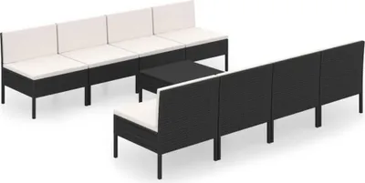 Produktbild von vidaXL 9-tlg. Garten-Lounge-Set mit Auflagen Poly Rattan Schwarz