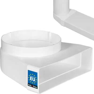 Immagine prodotto di KOTARBAU® Deviazione a 90° per condotto di ventilazione 204 x 60 mm Pezzo di transizione in plastica Ø 150 mm Bianco Connettore per condotto Curva per l'aria di scarico Aria di alimentazione Condotto d'aria ad angolo Connettore per condotto piatto Flac ad angolo tondo