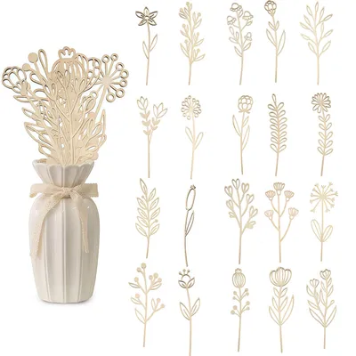Image de Ensemble de 20 fleurs décoratives Holzblumen, de différents modèles, pour vases