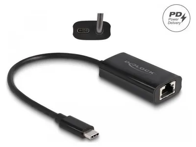 Zdjęcie produktu dla Delock USB Type-C Adapter zu Gigabit LAN mit Power Delivery 100 Watt (61026)