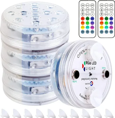 Produktbild von Unterwasserlicht, wasserdichtes LED-Licht, mehrfarbige Perlen mit RF-Fernbedienung, Pool-Lampe für Schwimmbad, Spa, Vase Basis, Aquarium, Teich, Innendekoration (4 Stück)