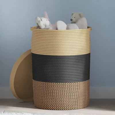 Immagine prodotto di Cesto portaoggetti Stabli con coperchio Nero e Beige Ø37x50cm Cotone CC6126952