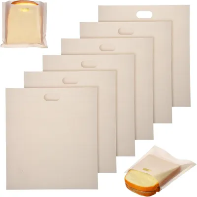 Produktbild von 6 Stück wiederverwendbare Antihaft-Toasterbeutel 17 x 19 cm für Toast, Käsesandwiches, Hähnchen, Pizzastücke und Snacks