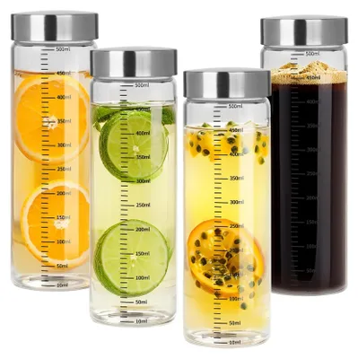 4er-Set Glasflaschen 500 ml mit Deckel, wiederverwendbar
