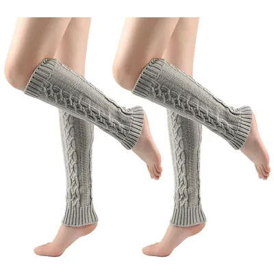 Produktbild von 2 Paar Damen Langer Beinwärmer Warme Stulpen Legwarmers Strümpfe, Hellgrau