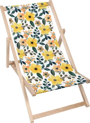 Produktbild von Dreamroots Liegestuhl klappbar Holz,bis zu 130 kg, Sonnenliege klappbar mit 3-stufiger Neigungsregulierung der Rückenlehne, Yellow Floral Watercolor