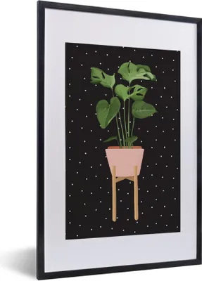 Produktbild von MuchoWow® MuchoWow® Gerahmtes Poster Zimmerpflanze - Monstera - Dots 40x60 cm - Poster mit zchwarzem Bilderrahmen - Poster in Rahmen