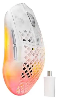 Produktbild von Steelseries Aerox 3 Wireless Gen 2, rechts, Optisch, RF Wireless + Bluetooth, 26000 DPI, 0,25 ms, Transparent, Weiß