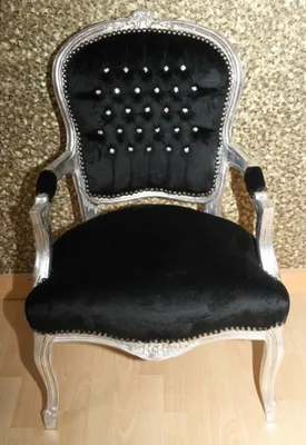 Produktbild von Casa Padrino Barock Salon Stuhl Schwarz / Silber mit Bling Bling Glitzersteinen