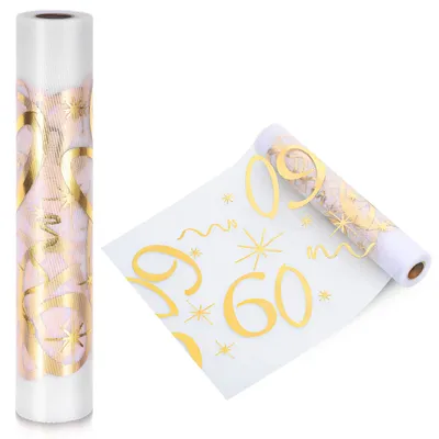 Tafelloper 60. Geburtstag, gold, 28 cm x 10 m, Polyester