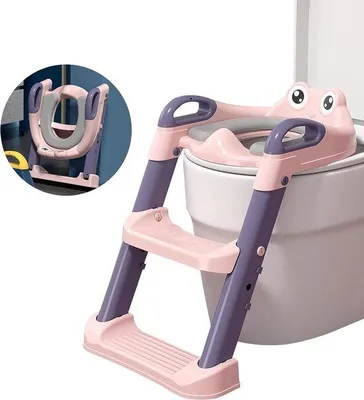 Productafbeelding van Famanu kinder toiletbril met trap - in hoogte verstelbaar, antislip, roze