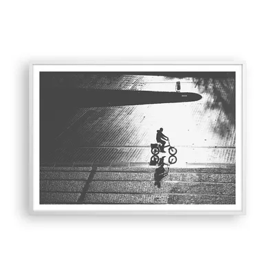 Produktbild von Gerahmtes Poster - Weißer Rahmen - Schwarzweiß Radfahrer Einsamkeit - 100x70 cm - Wand Bild - Wanddeko - Wandbilder - Kunstposter - Wandposter - Bilderrahmen - Bilder - Kunstdruck - P2WAA100x70-4479