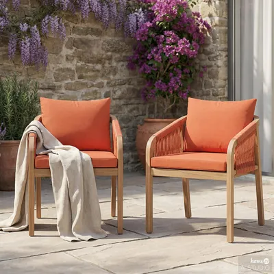 Produktbild von home24 Gartenstuhl - 2er-Set - Akazie Massiv / Webstoff