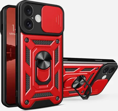 Produktbild von Armor Handyhülle für Apple iPhone 16 Kameraschutz Handy Panzer Case Cover Schutzhülle Outdoor Farbe: Rot