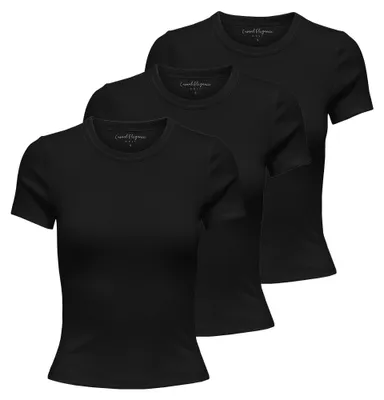 Produktbild von ONLY Damen T-Shirt 3er Pack - ONLVAL LIFE O-NECK TOP, Rundhals, Baumwolle, einfarbig Schwarz XS