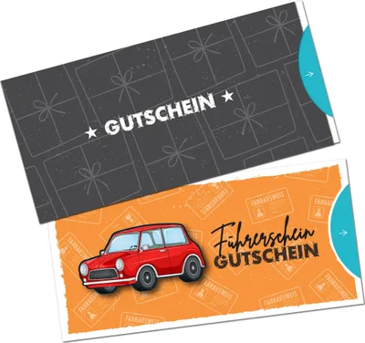 Produktbild von itenga Geschenkgutschein handgezeichneter Look - Motiv FÜHRERSCHEIN Postkarte zum Ausfüllen 21,0 x 9,8 cm
