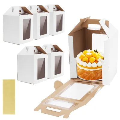 Zdjęcie produktu dla 6 sztuk wysokich pudełek na torty z uchwytem i okienkiem - 25x25x30 cm