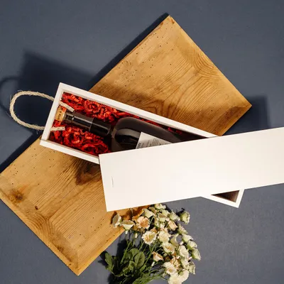 Immagine prodotto di Creative Deco Scatola in Legno Bianca Vino | 1 Bottiglia | Manico Corda Coperchio Scorrevole | 35.5 x 10.5 x 10.5 cm | Cassetta Confezione