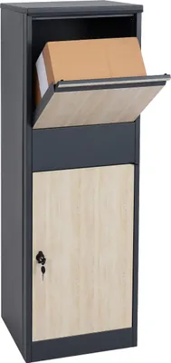 Immagine prodotto di Cassetta per pacchi HWC-G80, cassetta per pacchi, cassetta per lettere in piedi, cassetta per pacchi formato XL ~ zincato antracite, aspetto legno chiaro