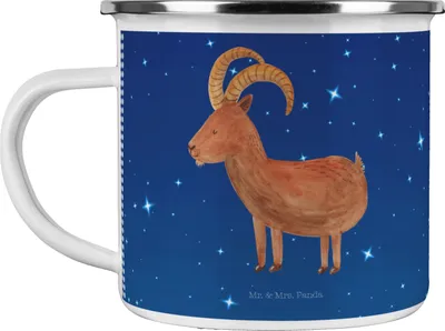 Produktbild von Mr. & Mrs. Panda Teetasse Sternzeichen Steinbock - Sternenhimmel Blau - Geschenk, Pott, becher emaille, Geburtstag Januar, Campingtasse, Ziege, Steinböcke, Teebecher