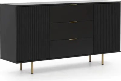 Produktbild von Design Möbel Nubia 2 Kommode Schwarz – Schubladenkommode, Highboard, TV-Schrank, für Wohnzimmer & Schlafzimmer, modernes Design
