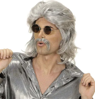 Produktbild von W WIDMANN MILANO Party Fashion - 70er Jahre Perücke Herren, Disco Set mit Schnurrbart, Retro Kostüm Zubehör für Karneval
