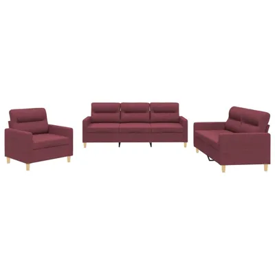 Produktbild von 3-tlg. Sofagarnitur mit Kissen Weinrot Stoff