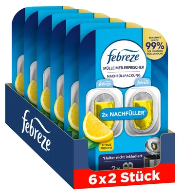 Immagine prodotto di Rinfrescher per bidoni della spazzatura Febreze, confezione da 12 ricariche (6 confezioni da 2), profumo di agrumi freschi