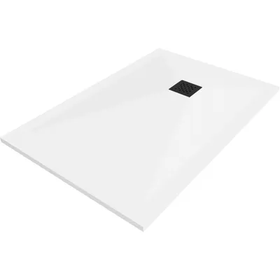 Zdjęcie produktu dla Mexen Stone+ brodzik kompozytowy prostokątny 80 x 70 cm, biały, maskownica czarna - 44107080-B