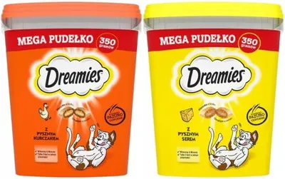 Produktbild von Dreamies Katzensnacks Mega Box Katzen-Leckereien Mix mit Huhn und mit Käse MegaTub 2 x 350g (2er Pack)