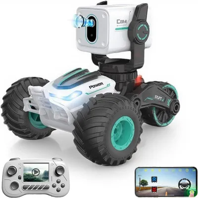 Image de Voiture télécommandée avec caméra 1080p, mode vocal permettant de parler à distance, télécommande avec écran, caméra orientable vers le haut et vers le bas, recharge USB, truggy pour adultes et enfants, blanc