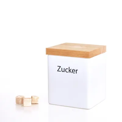Produktbild von CONTINENTA Vorratsdose weiße Keramik mit Holzdeckel Silikonring ca. 800 ml