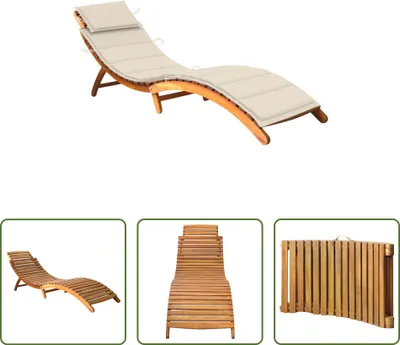 Immagine prodotto di The Living Store Lettino prendisole con cuscino in legno massiccio di acacia