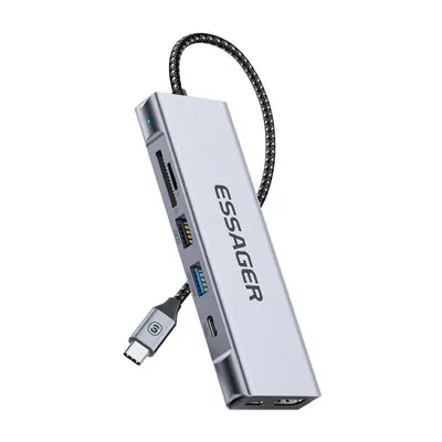 Zdjęcie produktu dla Docking Station, Essager, EHB08-QK0G-Z, HDMI, 2xUSB-A, SD card, TF card (gray)