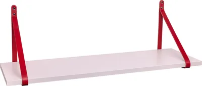 Produktbild von ABRATO® Wandregal Mandelfarbe 80x25x1,8 cm Schweberegal mit Ledergurten Aufhängung Rot