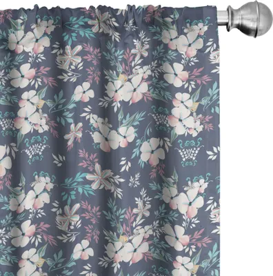 Obrázek produktu pro ABAKUHAUS Květinové závěsy, záclony, elegantní květinový vzor, jemné tóny, listové ornamenty, 2 kusy, 75 x 245 cm, fialově modrá, vícebarevné