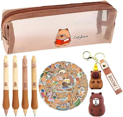 Productafbeelding van Capybara-schrijfwarenset - Capybara-etui - Capybara-stickers - Sleutelhanger - Geschikt voor schattige schrijfwaren