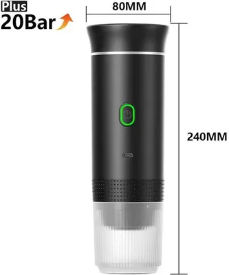 Immagine prodotto di Macchina da caffè portatile 3 in 1 – 20 bar – per capsule e caffè macinato – ricarica USB – nera – da viaggio e da campeggio