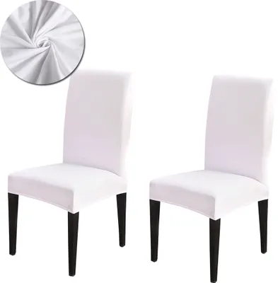 Immagine prodotto di Coprisedia 2 pezzi, coprisedia universale elasticizzato moderno monocolore coprisedia sala da pranzo, bianco