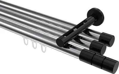 Produktbild von Interdeco Innenlaufstange / Gardinenstange mit Innenlauf Chrom / Schwarz, Typ Siteno Elanto (Rillenzylinder), 20 mm Ø 3-läufig, 600 cm