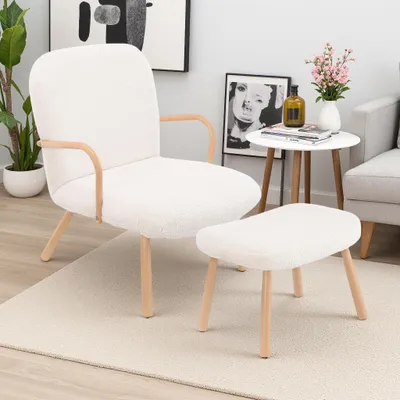 Produktbild von Fortuna Lai Relaxsessel mit Fußhocker, Lesesessel mit Armlehnen, für Wohnzimmer, Balkon, Flur