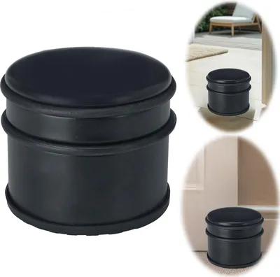Produktbild von LS-LebenStil Premium Türstopper 9cm 1,1 kg schwer Schwarz Matt Gummi-Ring Boden-Stopper Türpuffer Türhalter Türsack Fensterstopper Boden Gummi Tür