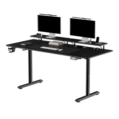 Produktbild von Ultradesk HIGHLANDER XXL - Schwarz - Großer Computertisch, elektrische Höhenverstellung, Regale für Monitore, 160x70cm Platte, Mauspad und Zubehör