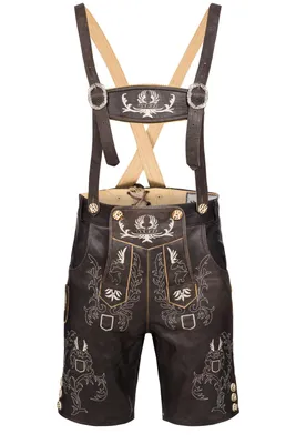 Produktbild von Bohmberg Herren Trachten Lederhose kurz Antikbraun aus 100 % Rindsleder mit Hosenträgern für und Volksfest